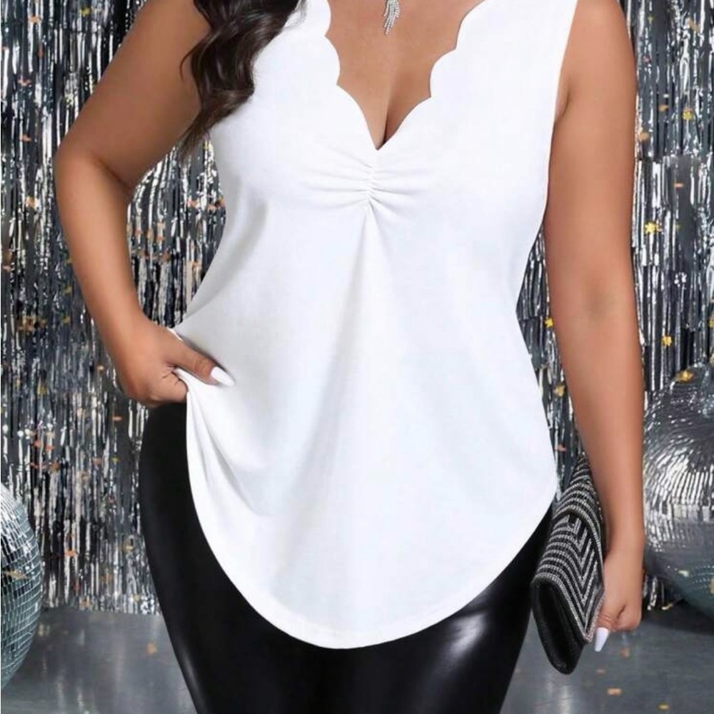 Elegant White Scallop-Edge Women's Top